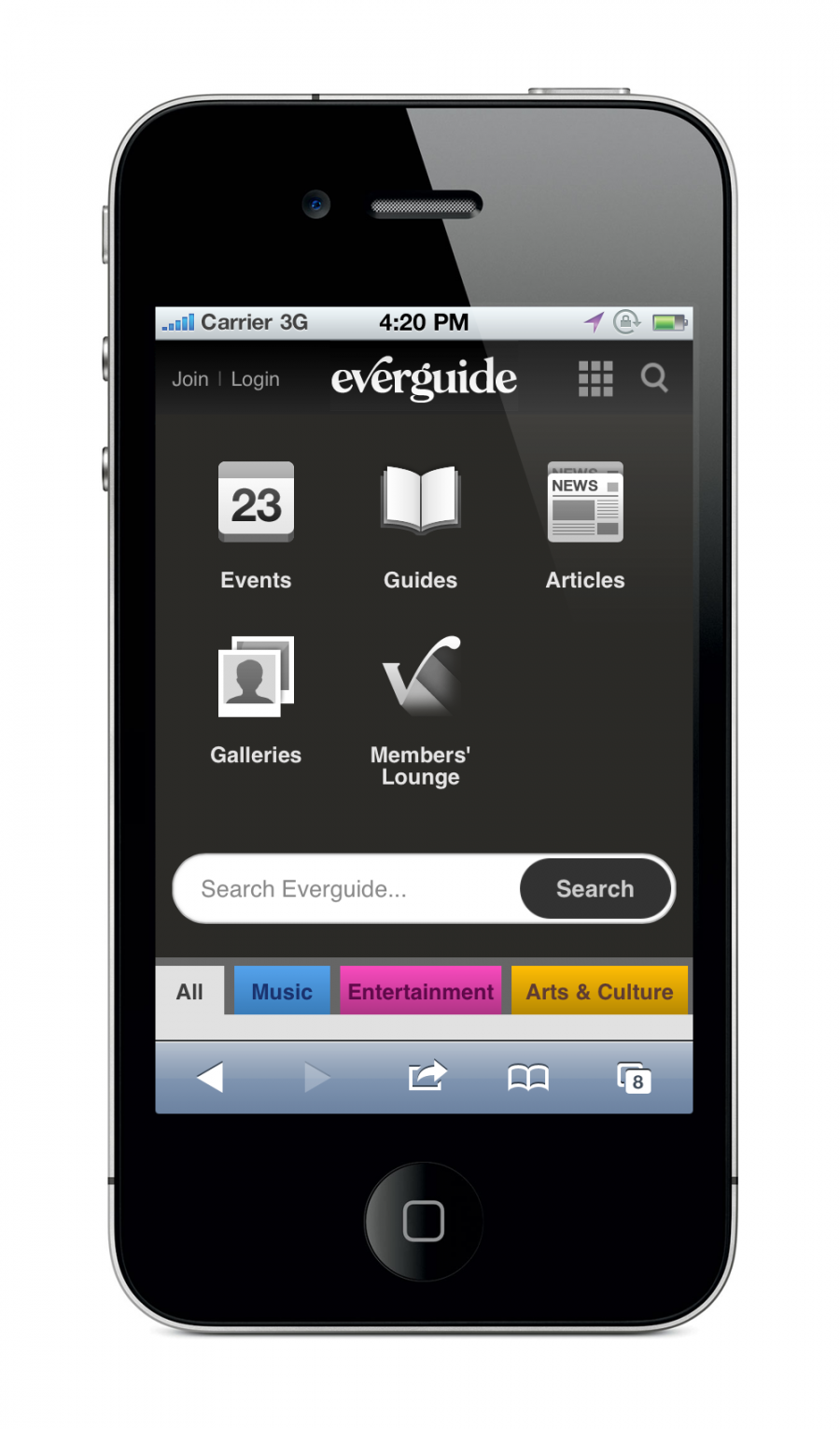Everguide Mobile Site - Menu